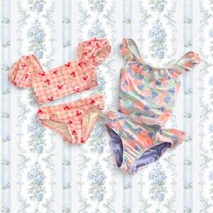 Disney Junior Girls 4T Pink Swimsuit & Jumping Beans 5T Purple Tankini Bundle